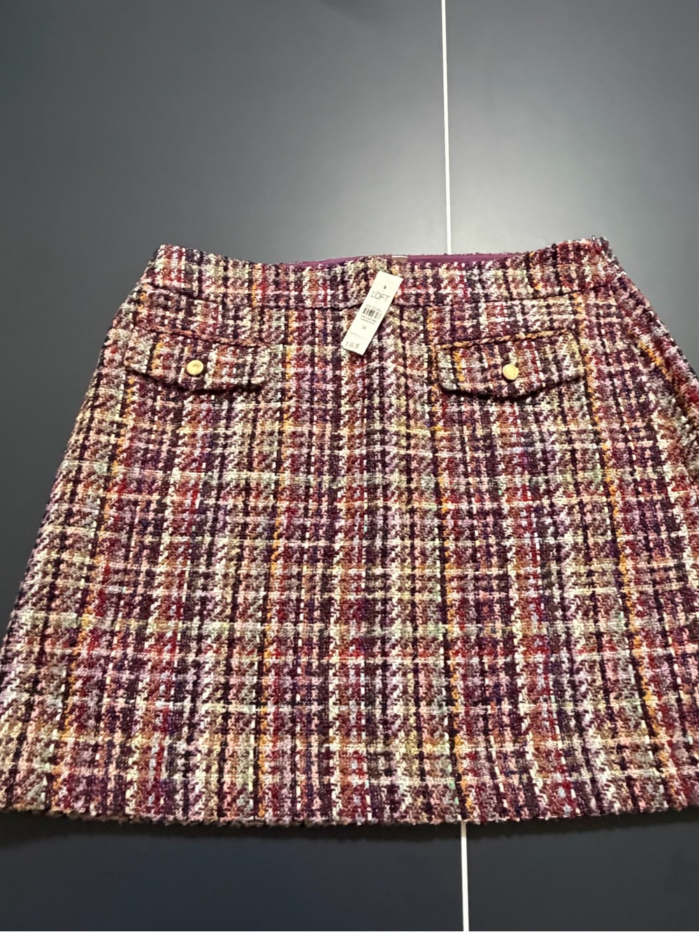 LOFT Purple Multi Tweed Pocket Mini Skirt